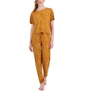 Jenni Women's 2-Pc. Leopard‎ Print  Short-Sleeve Jogger Pajamas Set Size XS